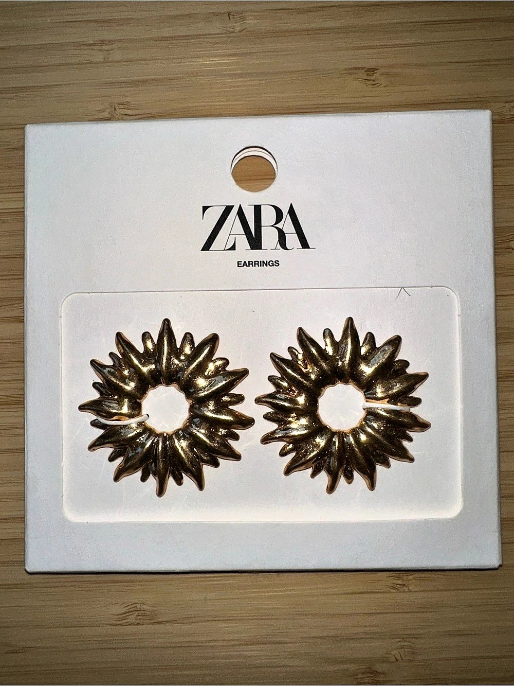 Zara Golden Embossed Metal Sun Earrings Gold